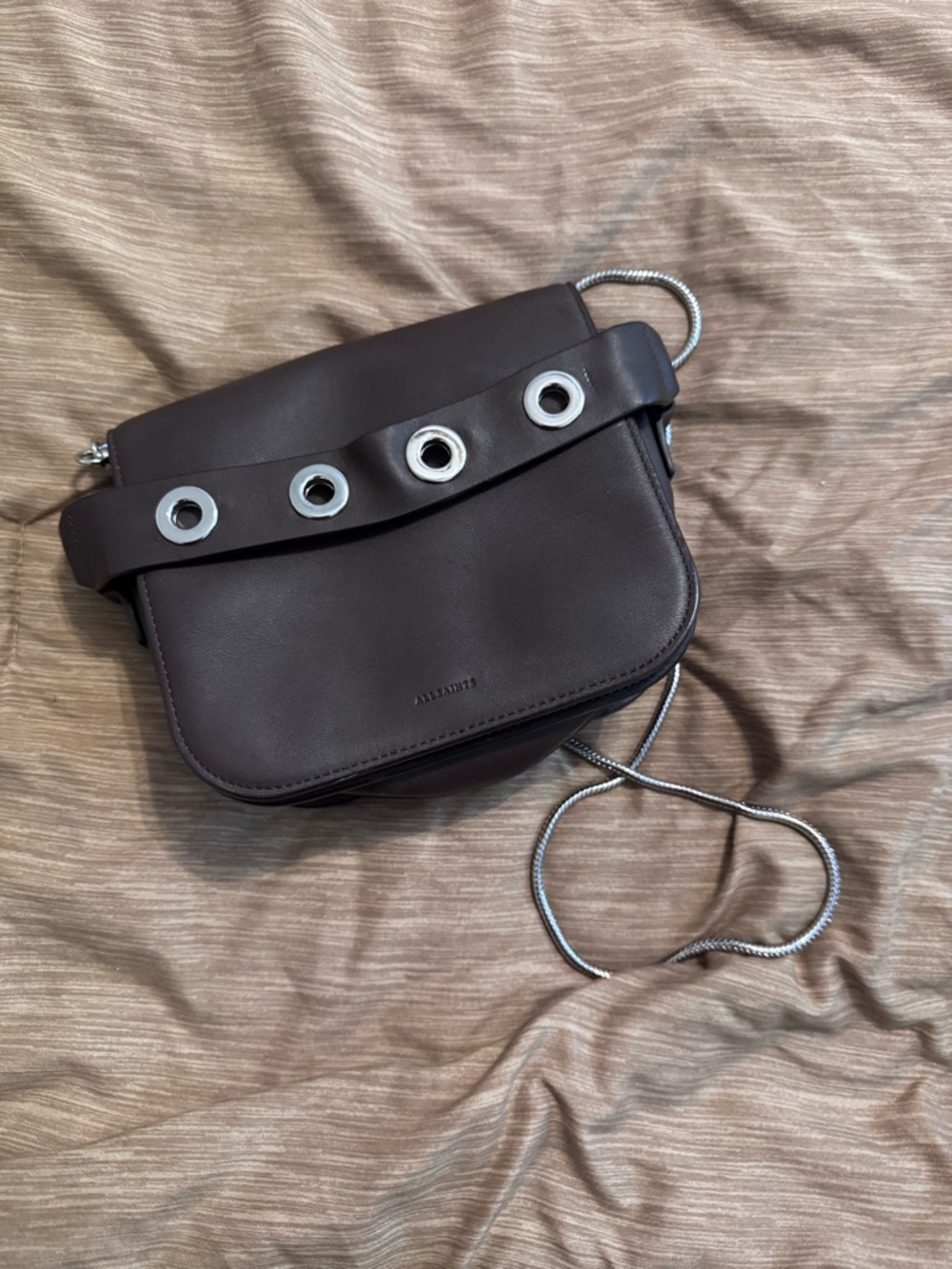 Allsaints Leather Crossbody Bag with Eyelet Detail - Brown